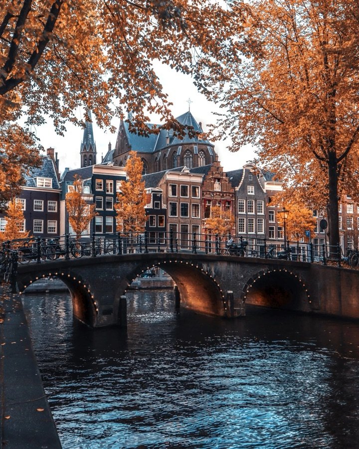 Scenic canal view in Amsterdam